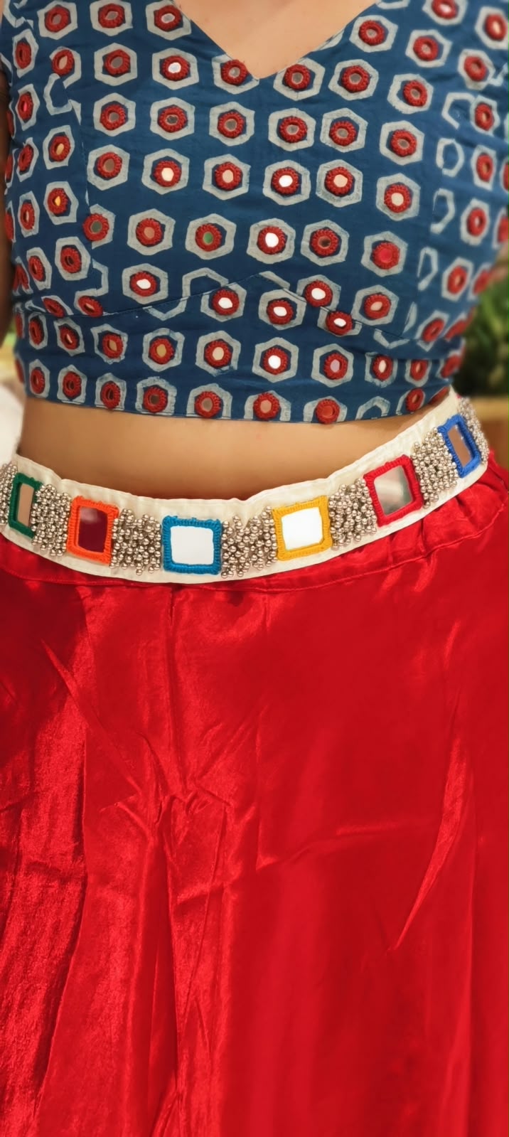 Handcrafted Mirror Work Flower & Cowrie Shell Ethnic Kamarbandh Belt-RB980