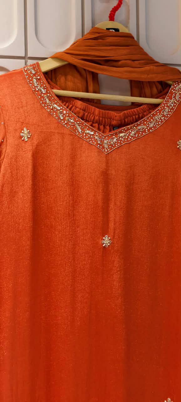 Elegant Celestial Sprinkle Shimmer Work Chinon A-Line Rustic Full Suit Set With Dupatta- 16570