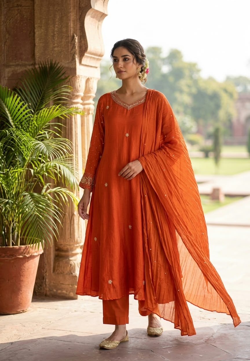 Elegant Celestial Sprinkle Shimmer Work Chinon A-Line Rustic Full Suit Set With Dupatta- 16570