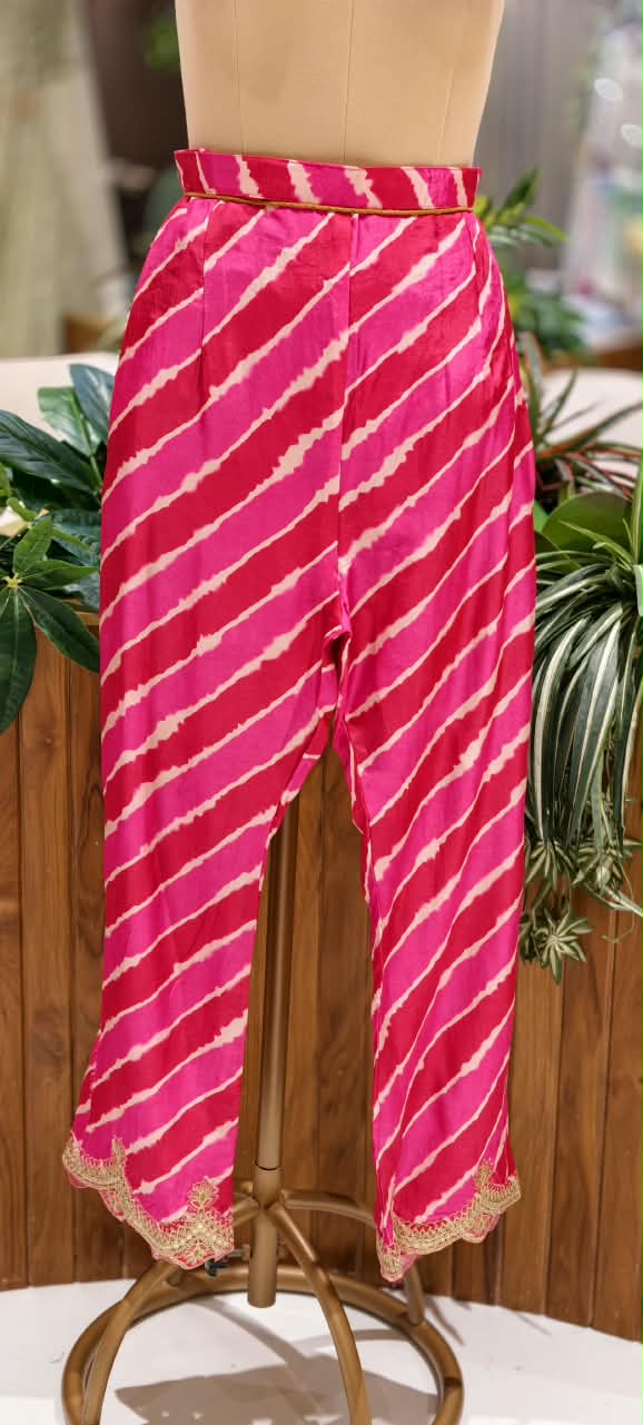 Russian Silk Vibrant Lehriya Bottom Embroidered Full Suit Set with Organza Dupatta- 16661