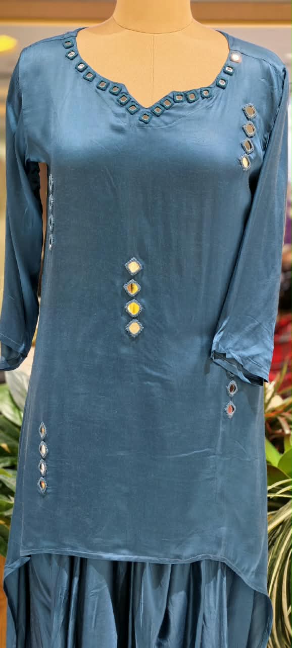 Real Mirror Solid Shade Gajji Silk Indo-Western High-Low Kurta with Dhoti Style Skirt- 16663