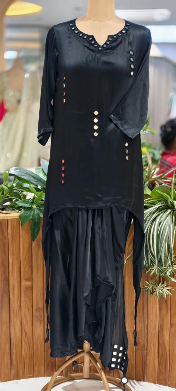 Real Mirror Solid Shade Gajji Silk Indo-Western High-Low Kurta with Dhoti Style Skirt- 16663