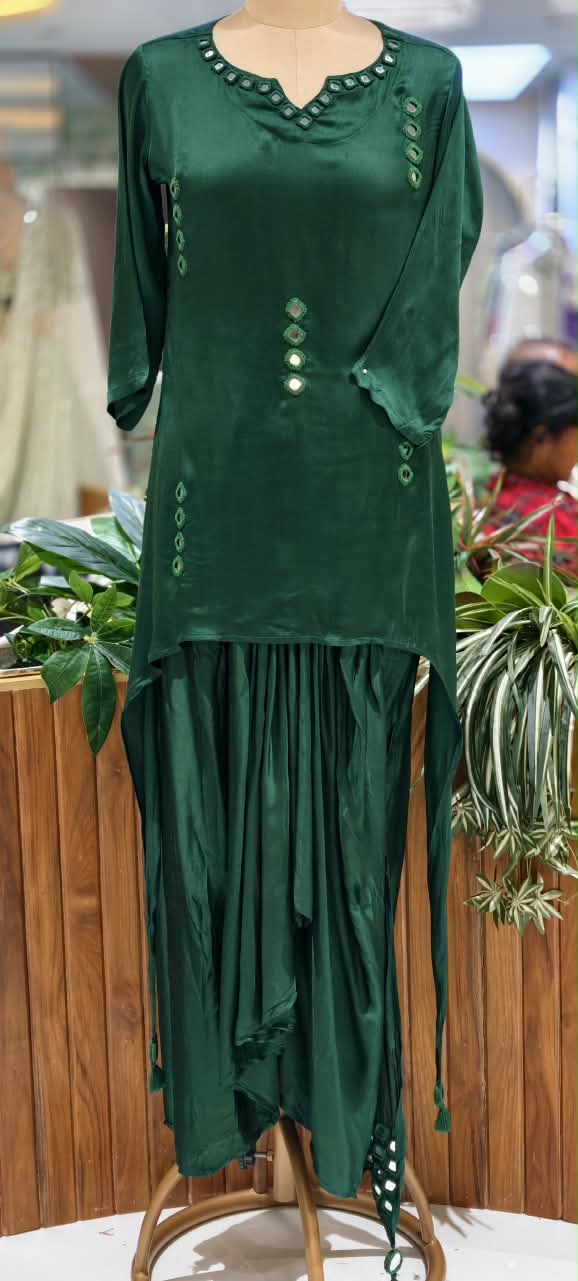Real Mirror Solid Shade Gajji Silk Indo-Western High-Low Kurta with Dhoti Style Skirt- 16663