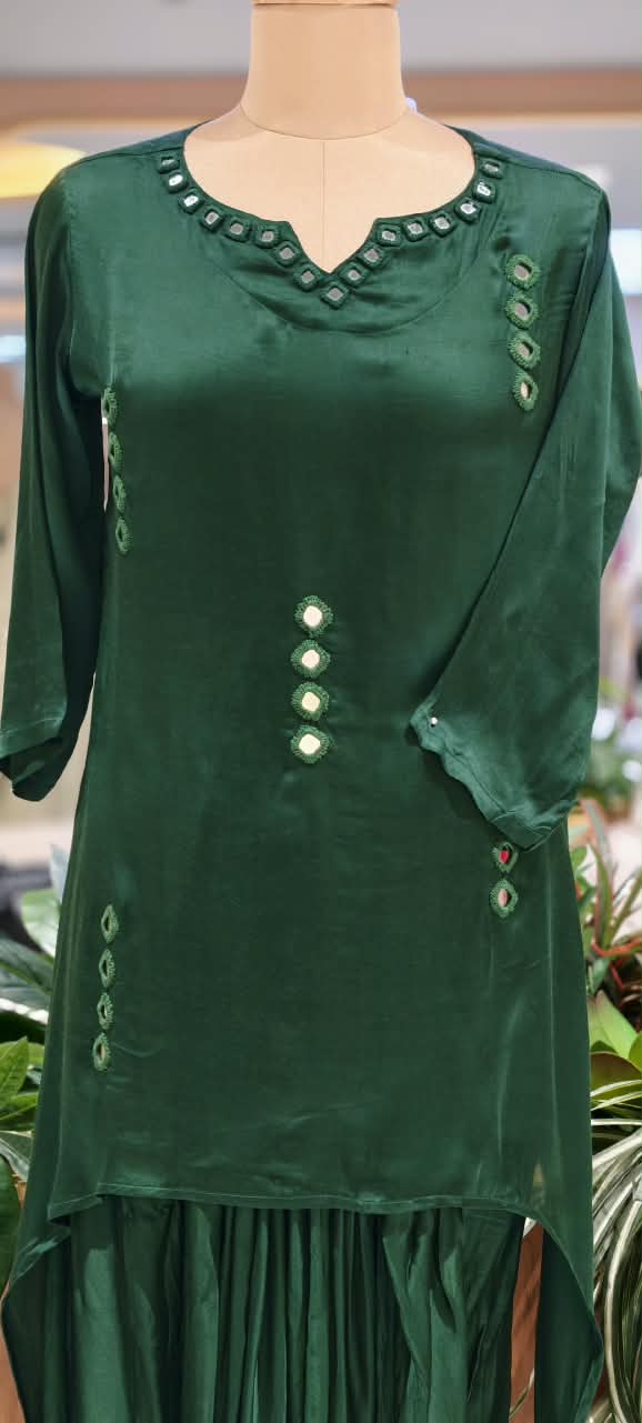 Real Mirror Solid Shade Gajji Silk Indo-Western High-Low Kurta with Dhoti Style Skirt- 16663