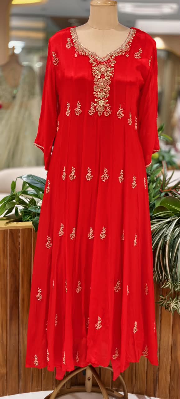 Chinon Party Wear Anarkali Full Suit Set With Dupatta With Elegant Hand Detailing Embroidery- 16669