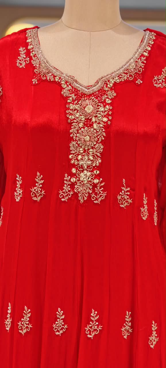 Chinon Party Wear Anarkali Full Suit Set With Dupatta With Elegant Hand Detailing Embroidery- 16669