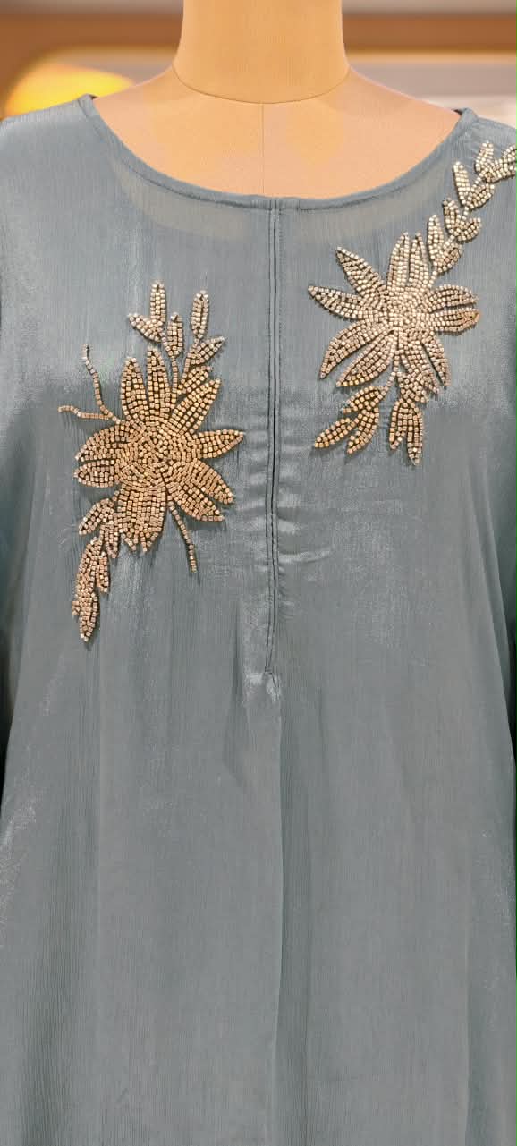 Chinon Metallic 3D Embroidered Kaftan with Inner and Matching Bottom- 16465