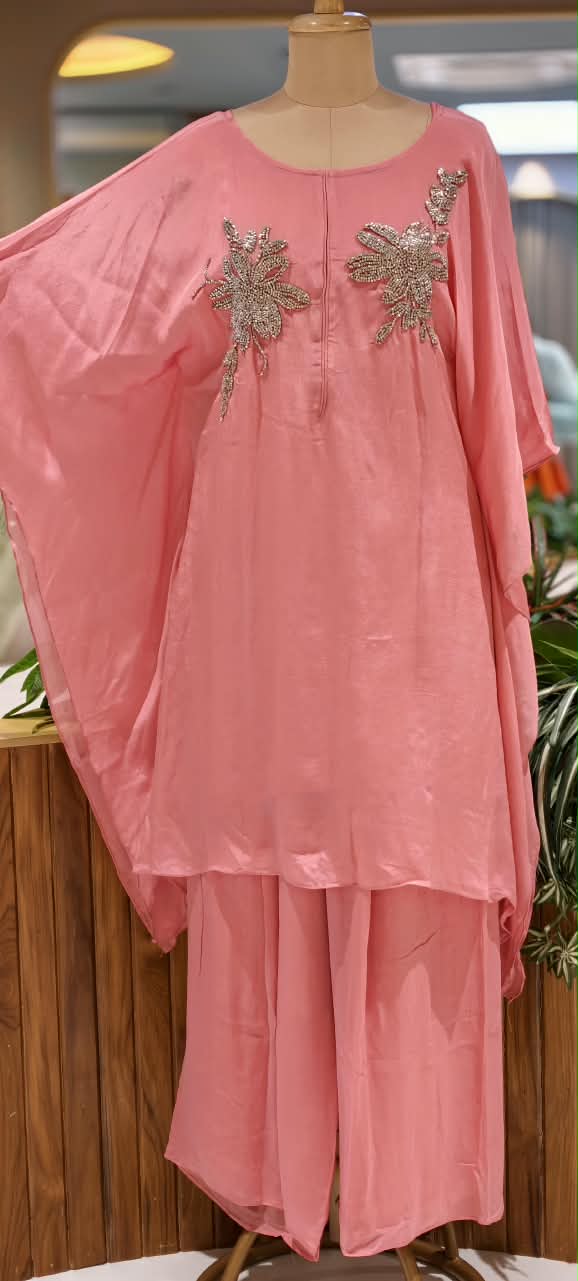 Chinon Metallic 3D Embroidered Kaftan with Inner and Matching Bottom- 16465