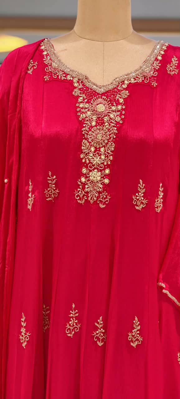 Chinon Party Wear Anarkali Full Suit Set With Dupatta With Elegant Hand Detailing Embroidery- 16669