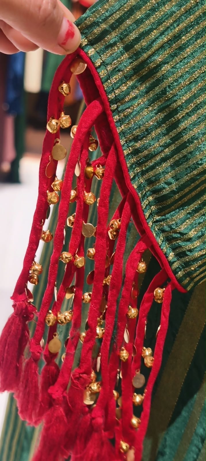 Elegant Striped Ethnic Full Suit Set with Metallic Gold Lines and Stylish Button Detailed with Latkans in Sleeves- 16718
