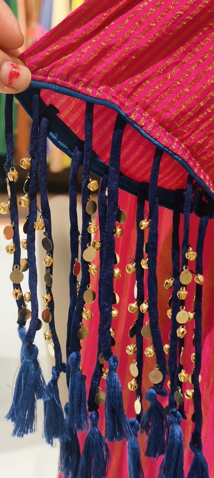 Elegant Striped Ethnic Full Suit Set with Metallic Gold Lines and Stylish Button Detailed with Latkans in Sleeves- 16718