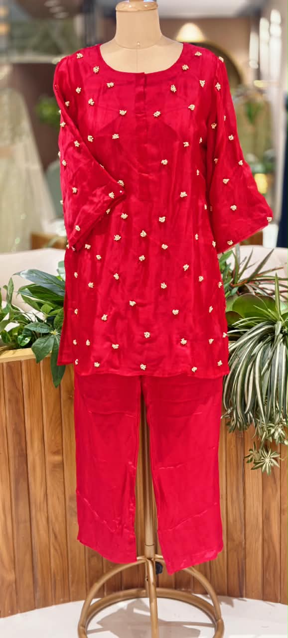 Designer Pure Organza Scattered Pearl Jewel Work Detailing Kurta with Bottom and Dupatta- 16728