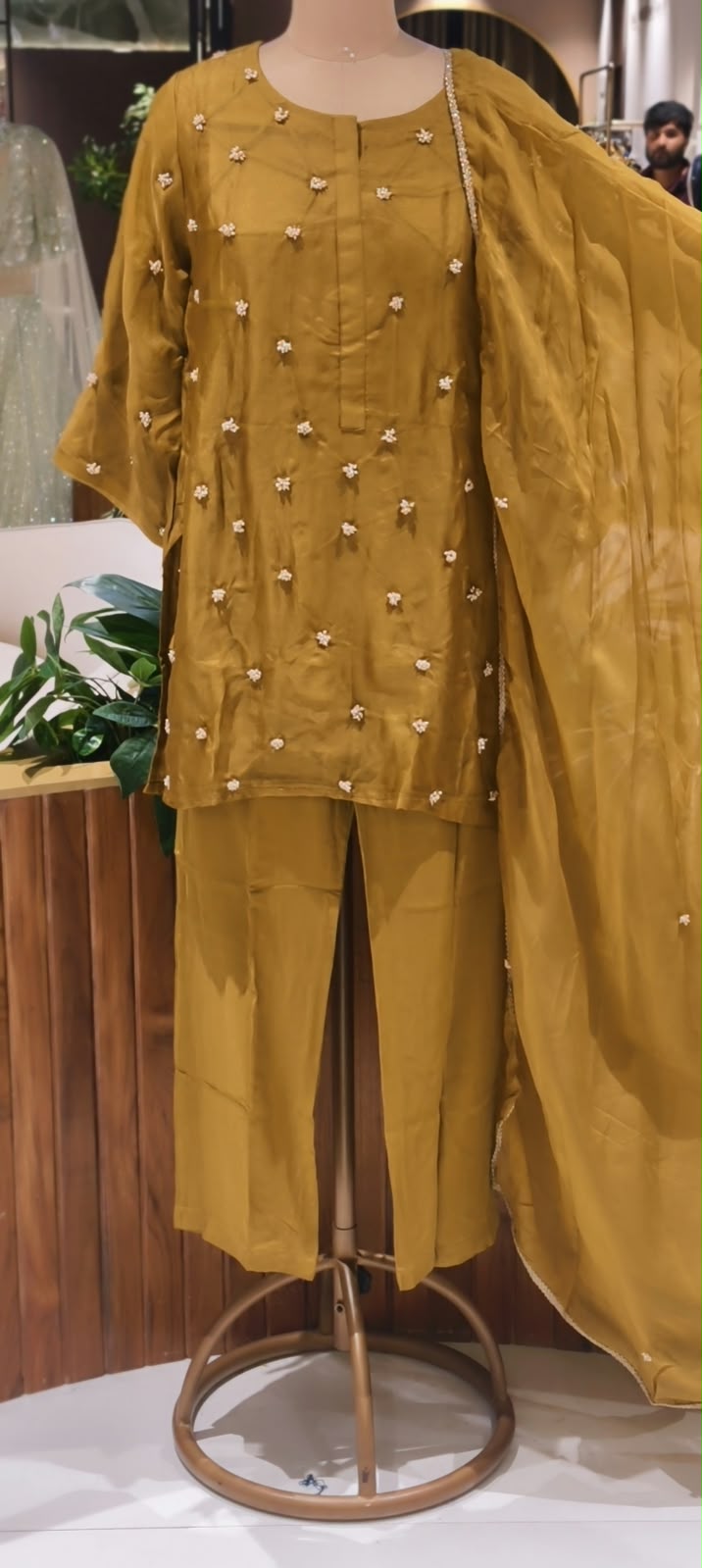 Designer Pure Organza Scattered Pearl Jewel Work Detailing Kurta with Bottom and Dupatta- 16728