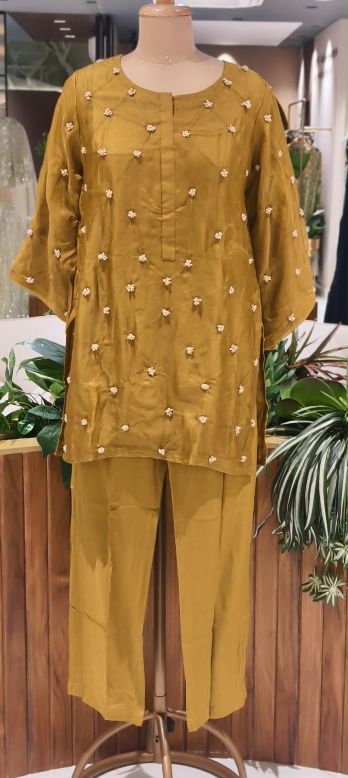 Designer Pure Organza Scattered Pearl Jewel Work Detailing Kurta with Bottom and Dupatta- 16728