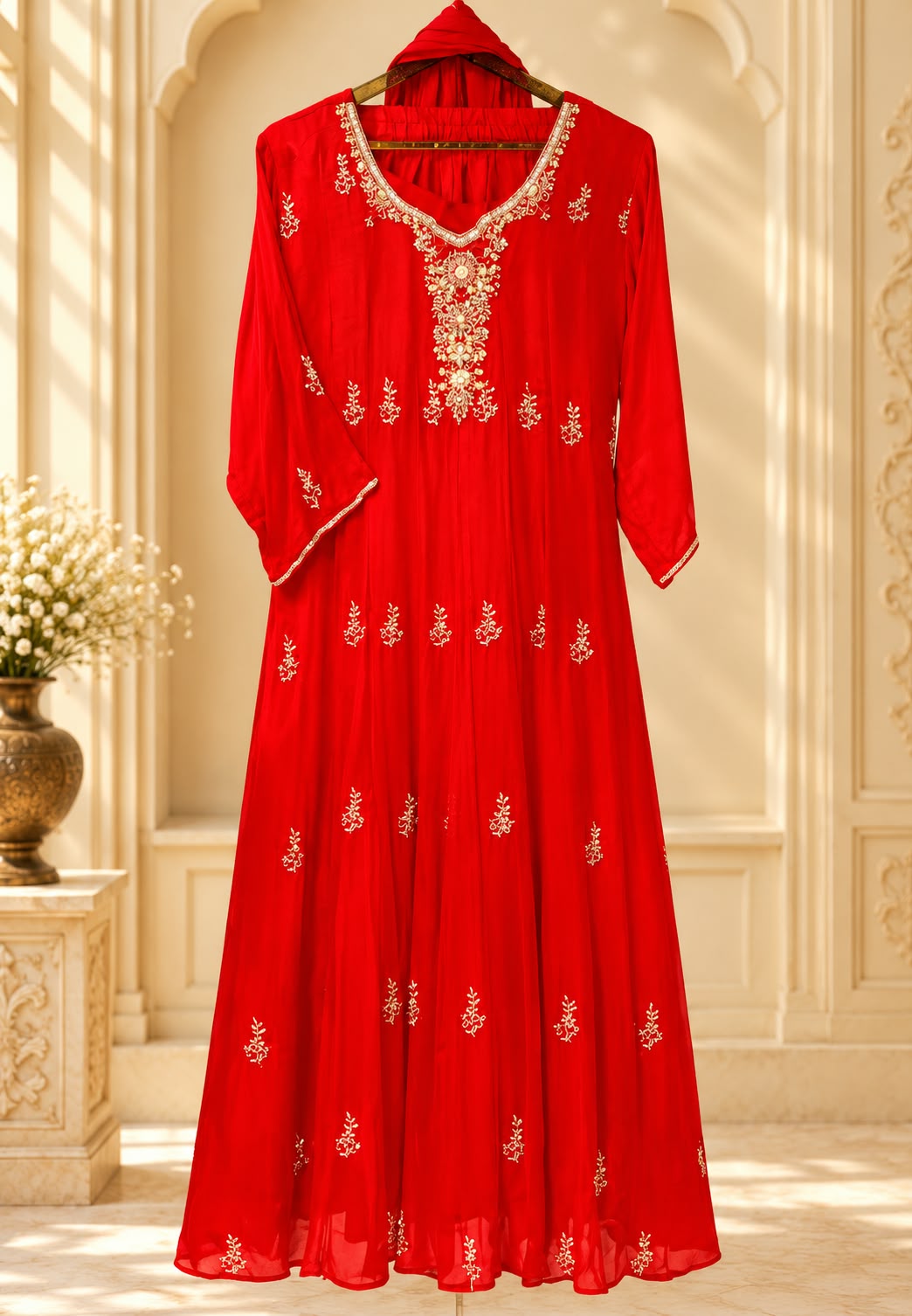 Chinon Party Wear Anarkali Full Suit Set With Dupatta With Elegant Hand Detailing Embroidery- 16669