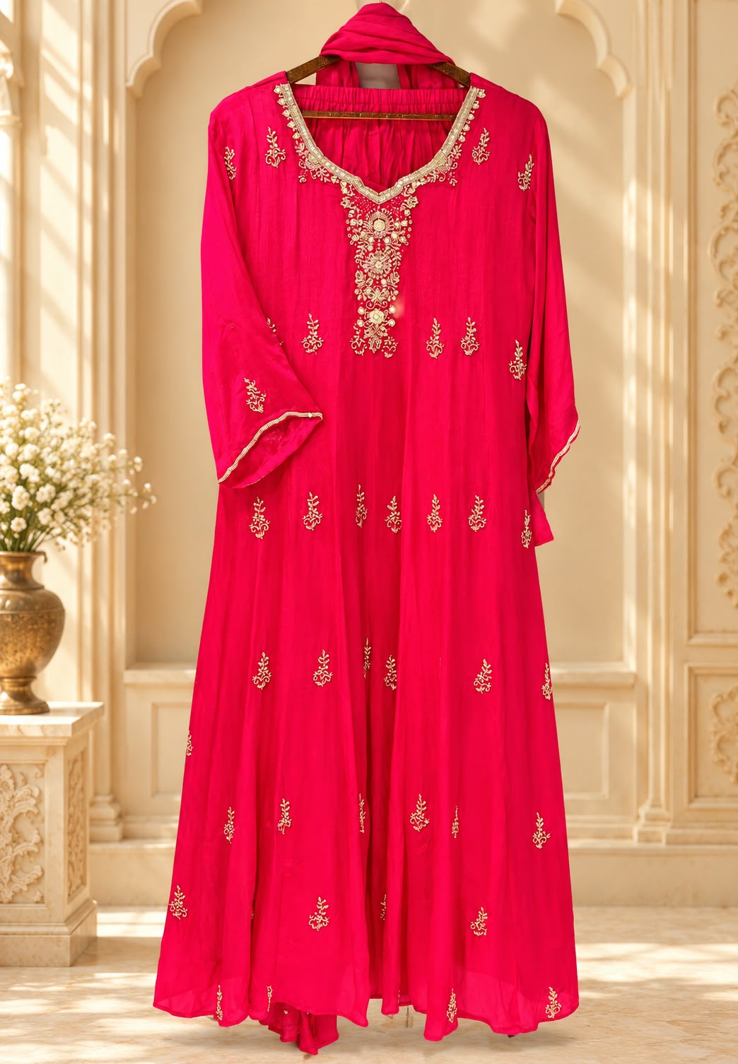 Chinon Party Wear Anarkali Full Suit Set With Dupatta With Elegant Hand Detailing Embroidery- 16669