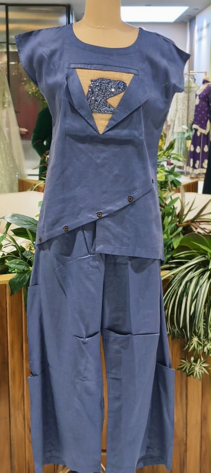 Stylish High-Low Front Flap Handloom Cotton Cut-Dana Embroidered Matching Co-Ord Set- 16706
