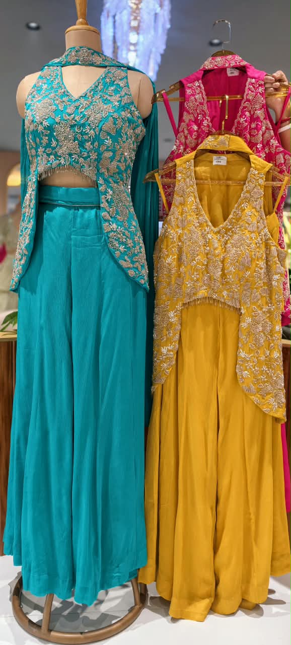 Embroidered Designer Sleeveless Crop Top And Chowker Dupatta with Palazzo Set 16750