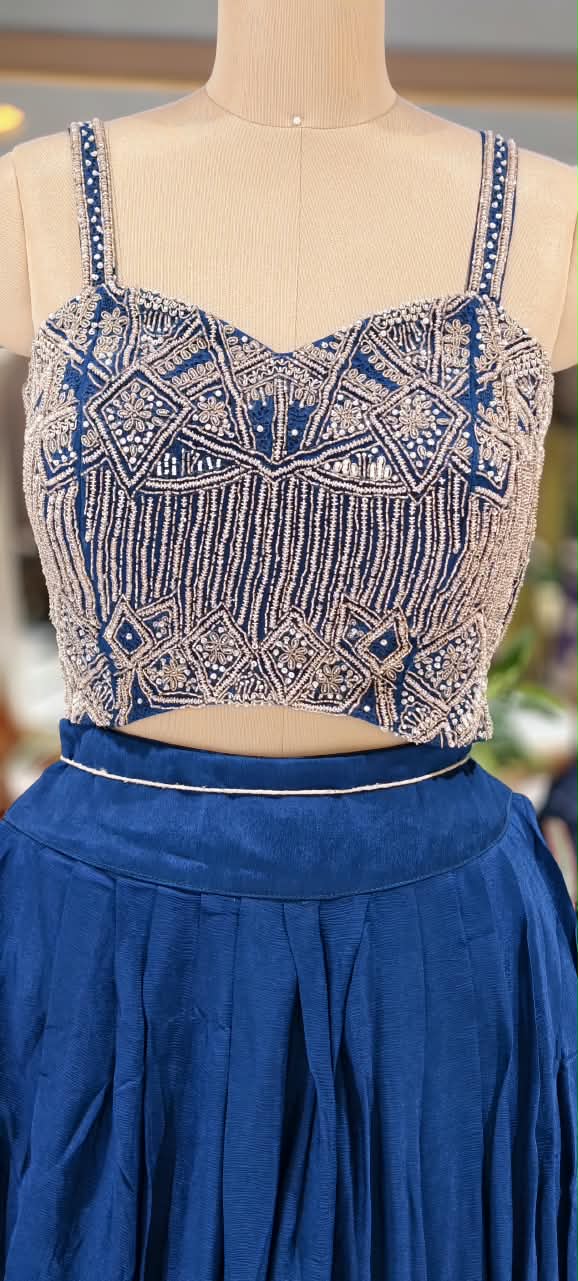 Designer Embroidered Crop Top with Dhoti Pants & Flowing Cape Set-16751