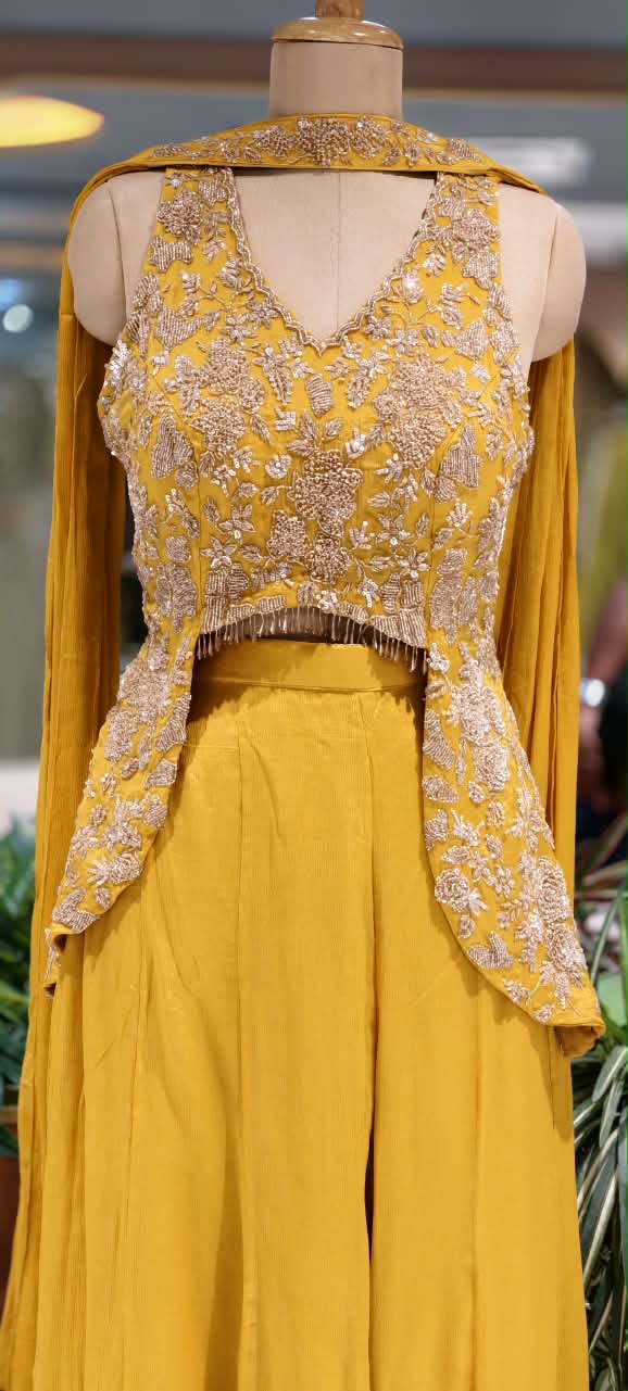 Embroidered Designer Sleeveless Crop Top And Chowker Dupatta with Palazzo Set 16750
