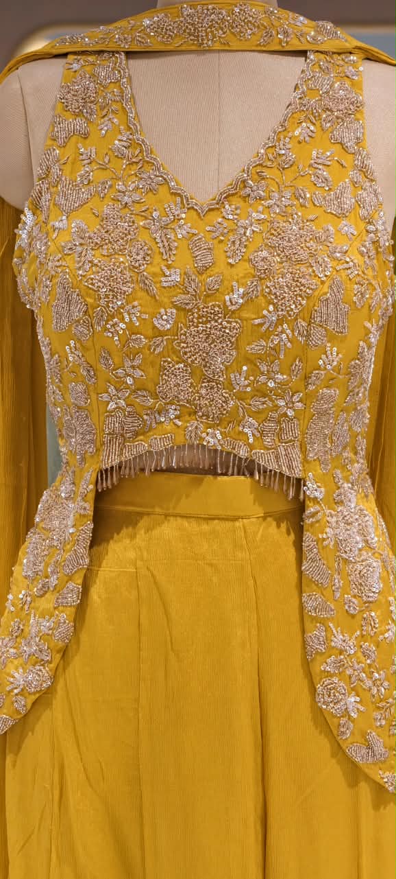 Embroidered Designer Sleeveless Crop Top And Chowker Dupatta with Palazzo Set 16750