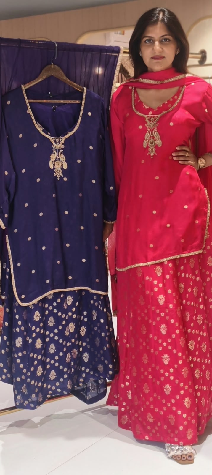 Elegant Vibrant Padded Bustier Top with Embroidered Short Kurti and Brocade Banarasi Skirt with Dupatta Set-16591
