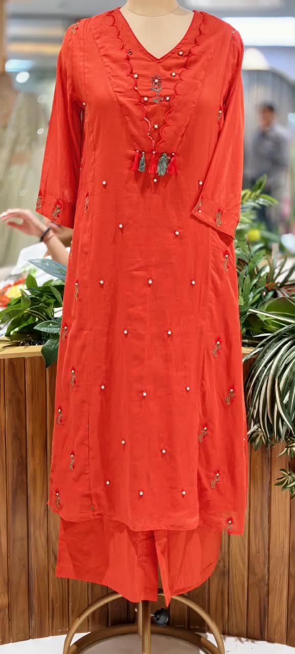 Cut-Work Unique Neck Style Scattered Floral Embroidery Cotton Full Suit Set With Dupatta- 16815