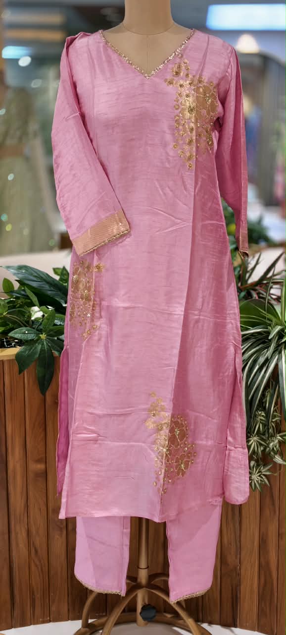 Premium Russian Silk Embroidered Full Suit Set with Floral Zari Work & Matching Dupatta And Bottom- 16722