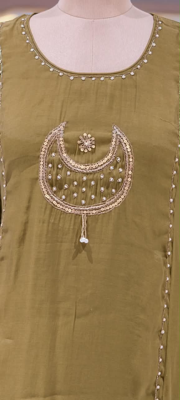 Half Phased Moon Sequin Embroidery Reddish Glow A-Line Full Suit Set With Dupatta- 16758
