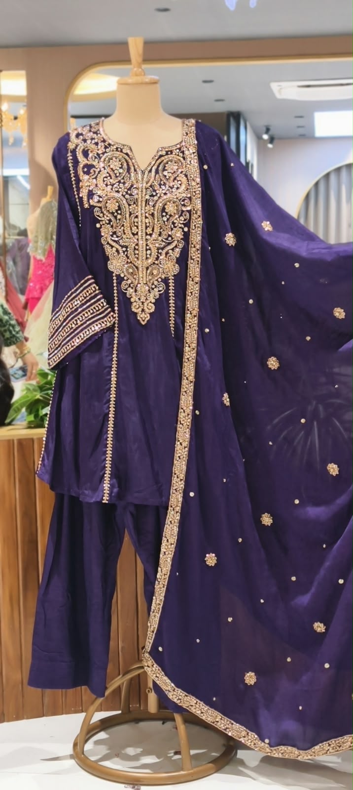 Silk Short Kurta Set with Heavy Embroidered Yoke Premium Festive Wear Farshi Bottom Full Set- 16822