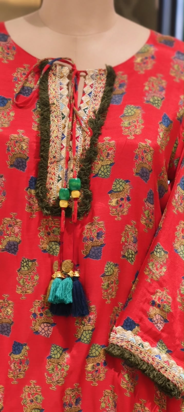 Boho Crimson Indowestern Wear High-Low Printed Kurta With Flared Bottom- 16878