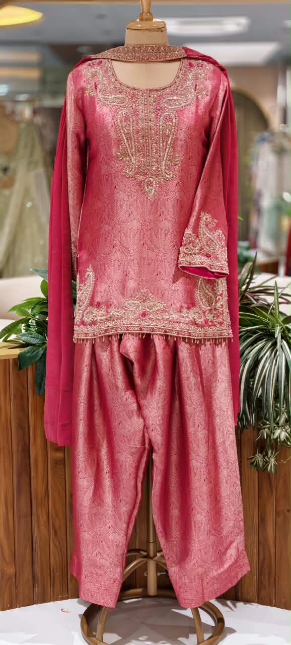 Weavin Banarasi Kurta With Farshi Bottom Set with Intricate Zari Embroidery & Elegant Paisley Border Work- 16963
