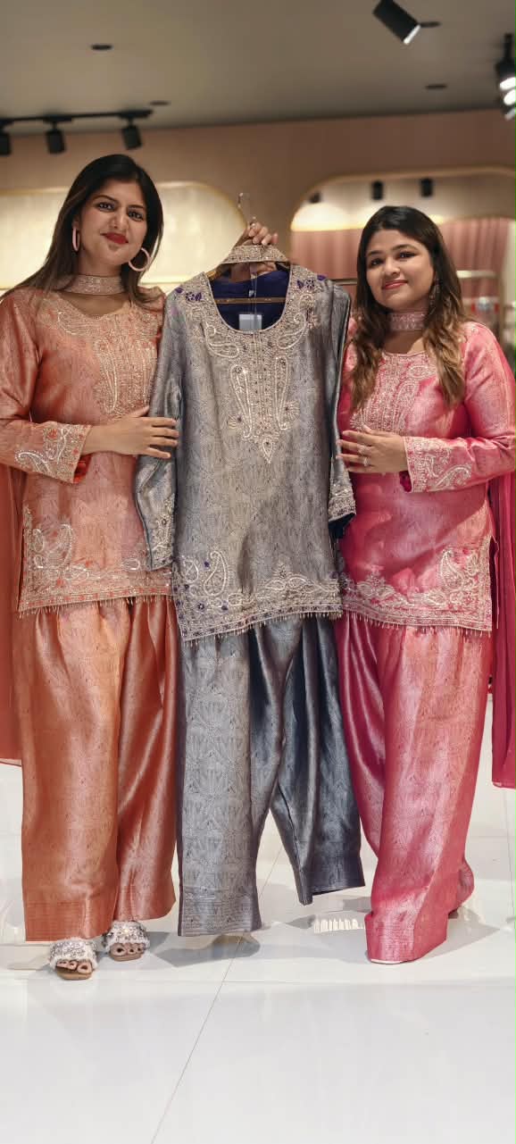 Weavin Banarasi Kurta With Farshi Bottom Set with Intricate Zari Embroidery & Elegant Paisley Border Work- 16963