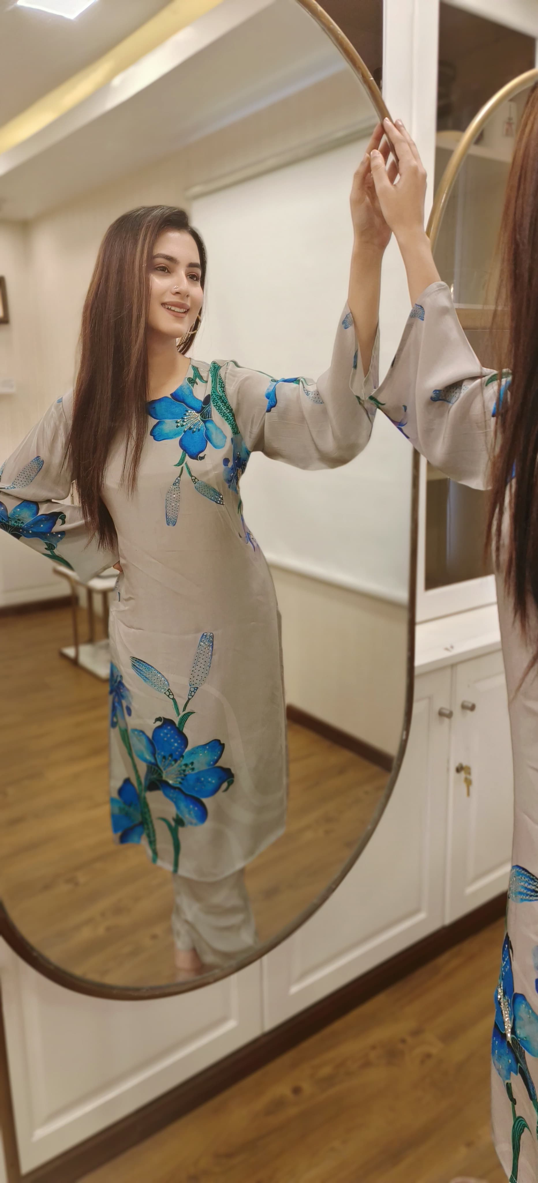 Crape Beautiful print neck kurta pant set of-2 DRY WASH-04455
