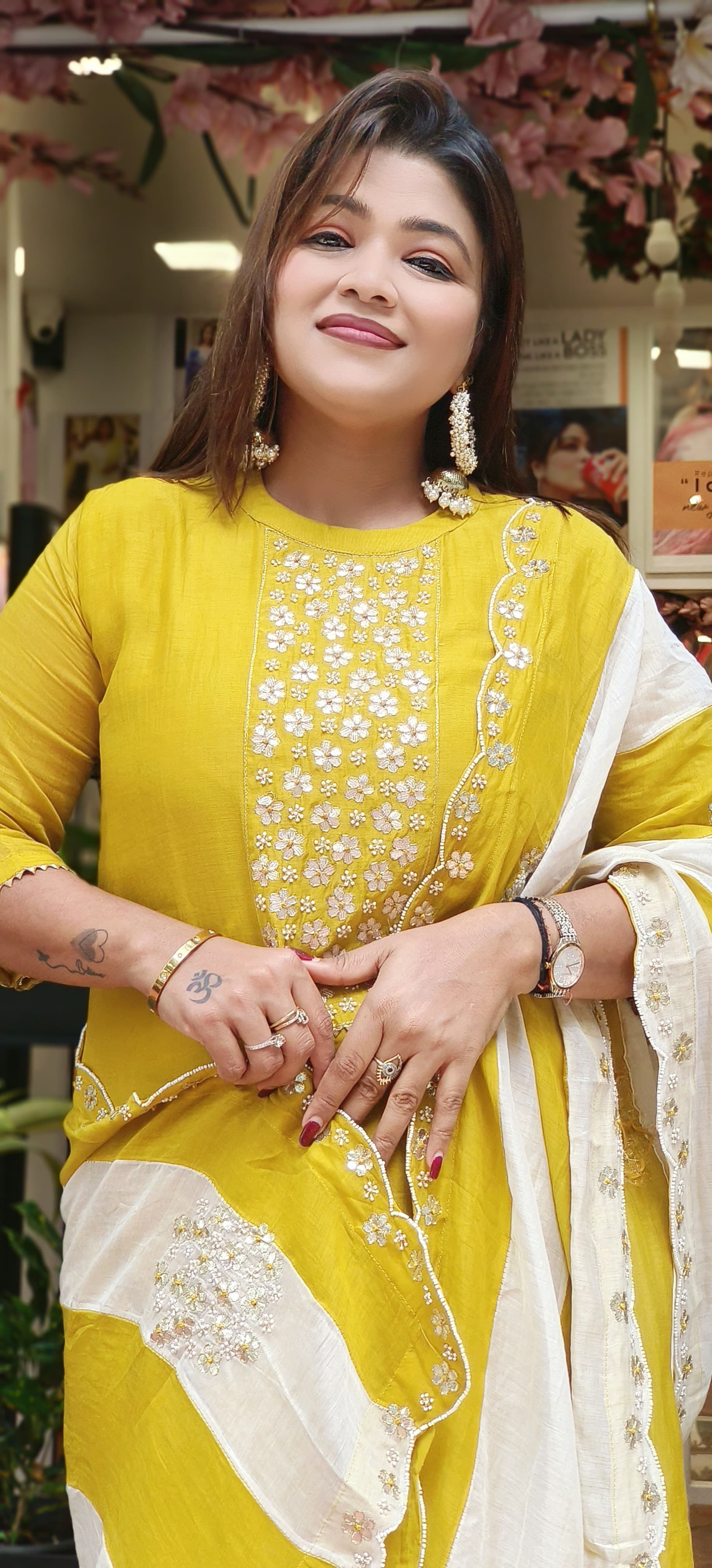 Beautiful Pure Chanderi Pearl Gotta Embroidered Full Suit with Embroidered Scalap Dupatta-06490