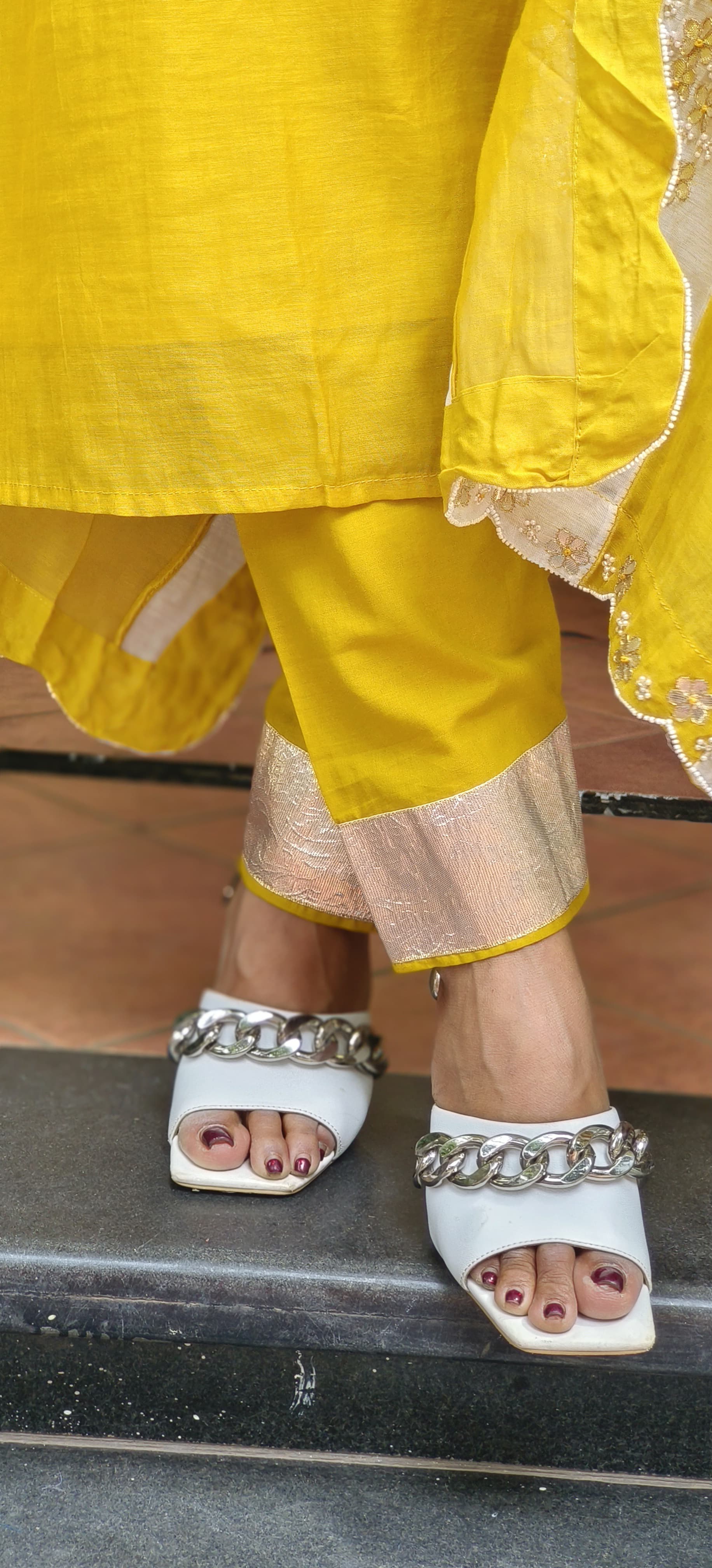 Beautiful Pure Chanderi Pearl Gotta Embroidered Full Suit with Embroidered Scalap Dupatta-06490