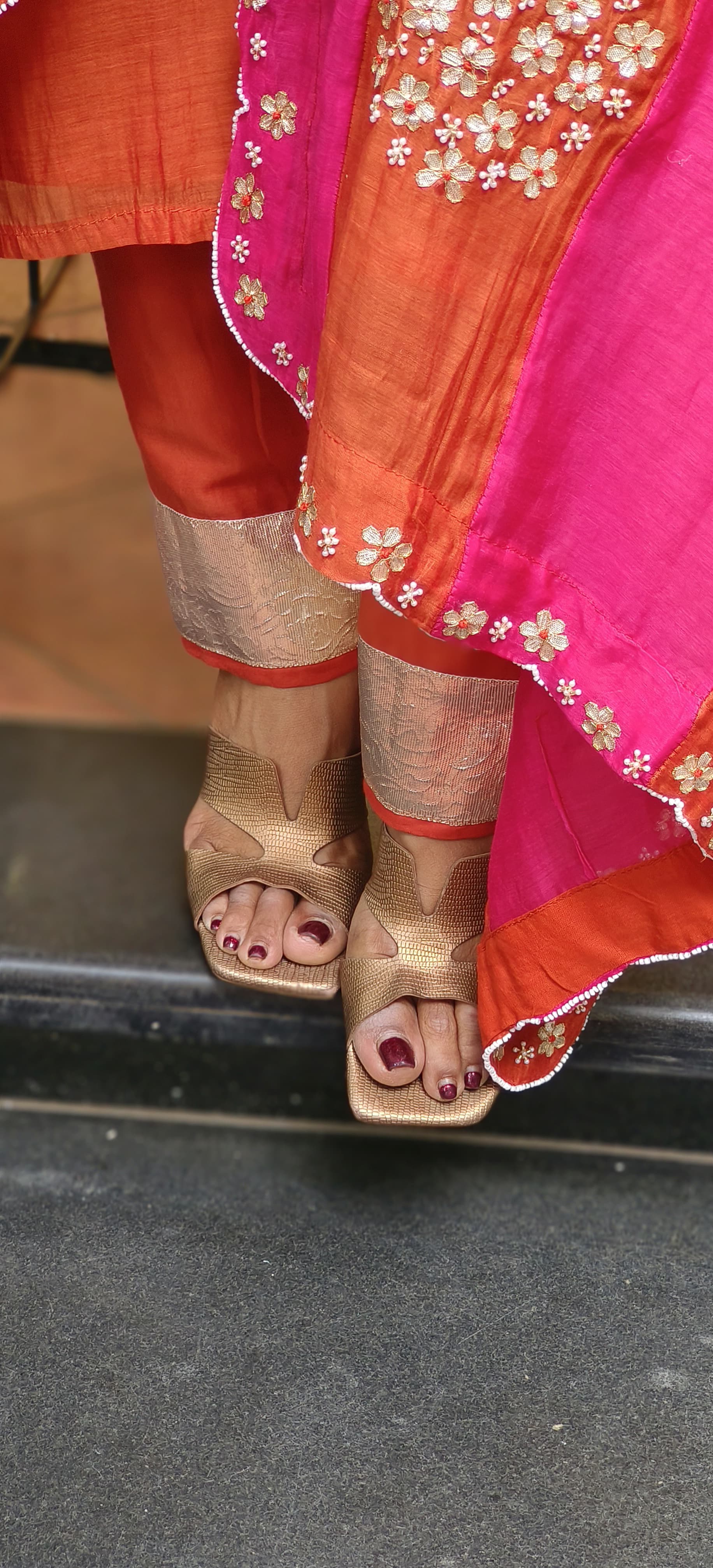 Beautiful Pure Chanderi Pearl Gotta Embroidered Full Suit with Embroidered Scalap Dupatta-06490