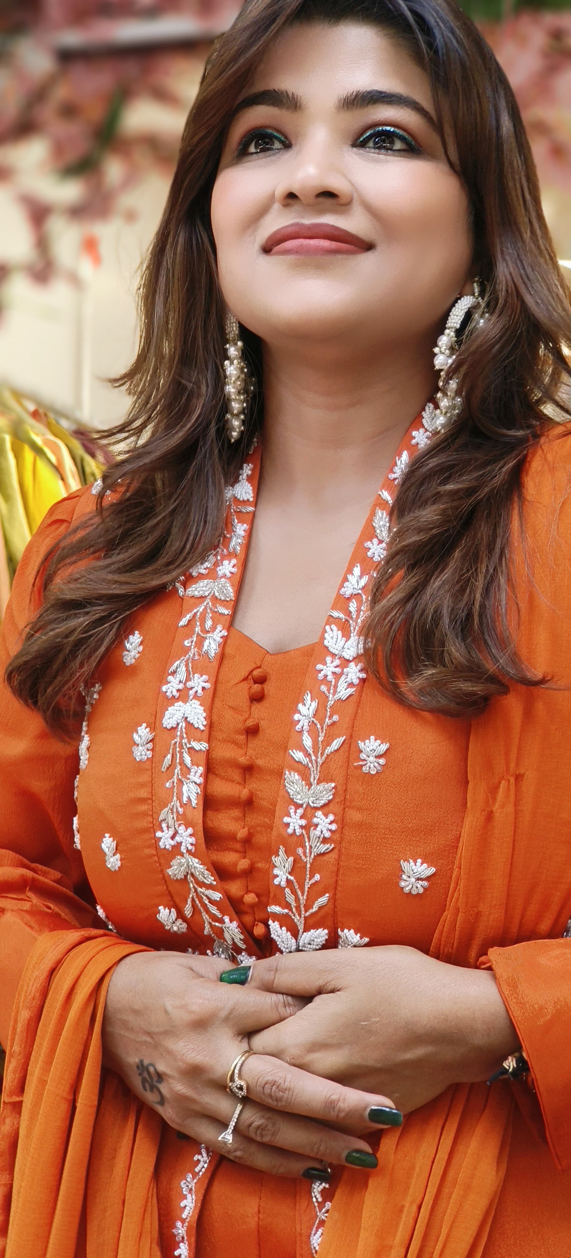 Stylish Party Wear Cut dana embroidery front slit Chinon Full suit With palazzo and dupatta DRY WASH -06577