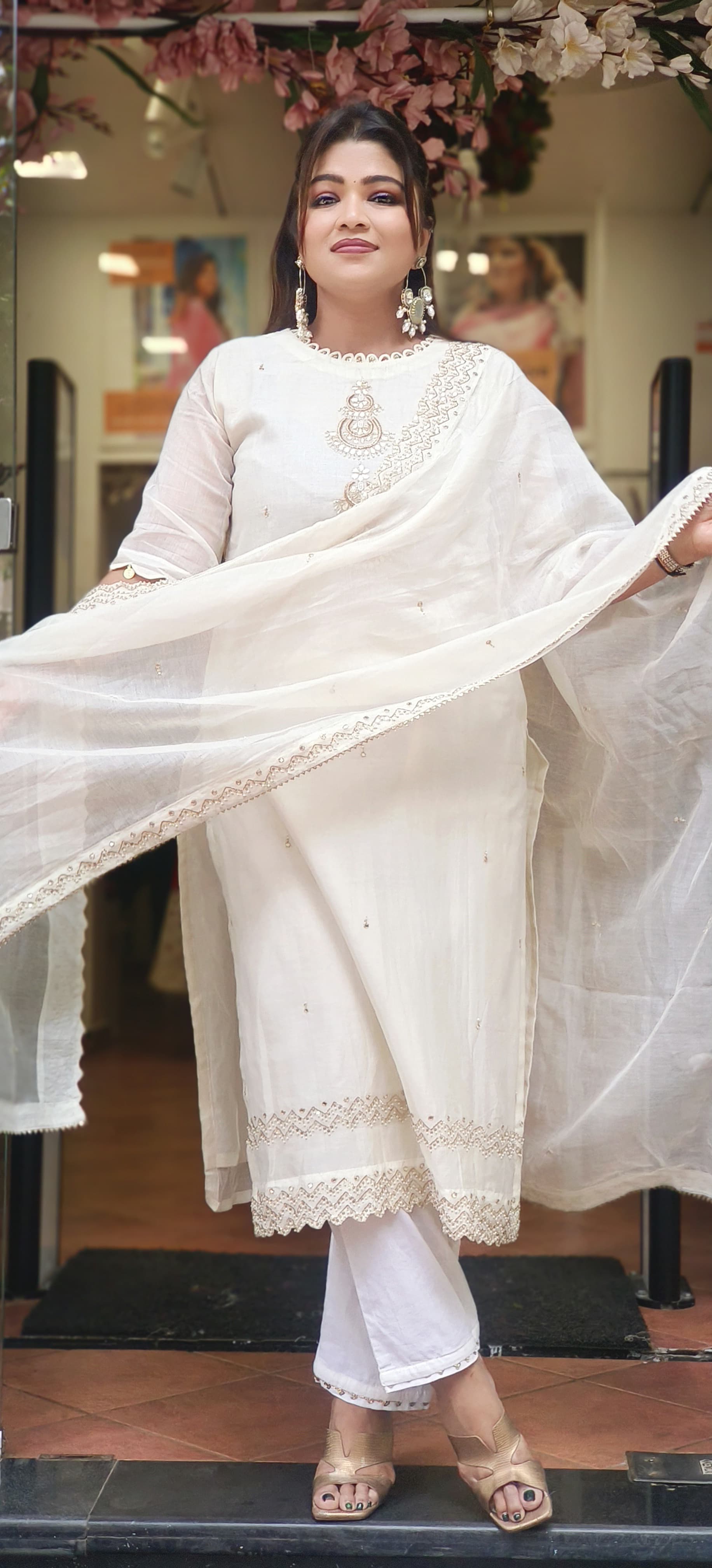 Chanderi Silk Beautiful Neck Embroidery Straight Cut Kurta Pant With Beautiful Embroidered Dupatta-