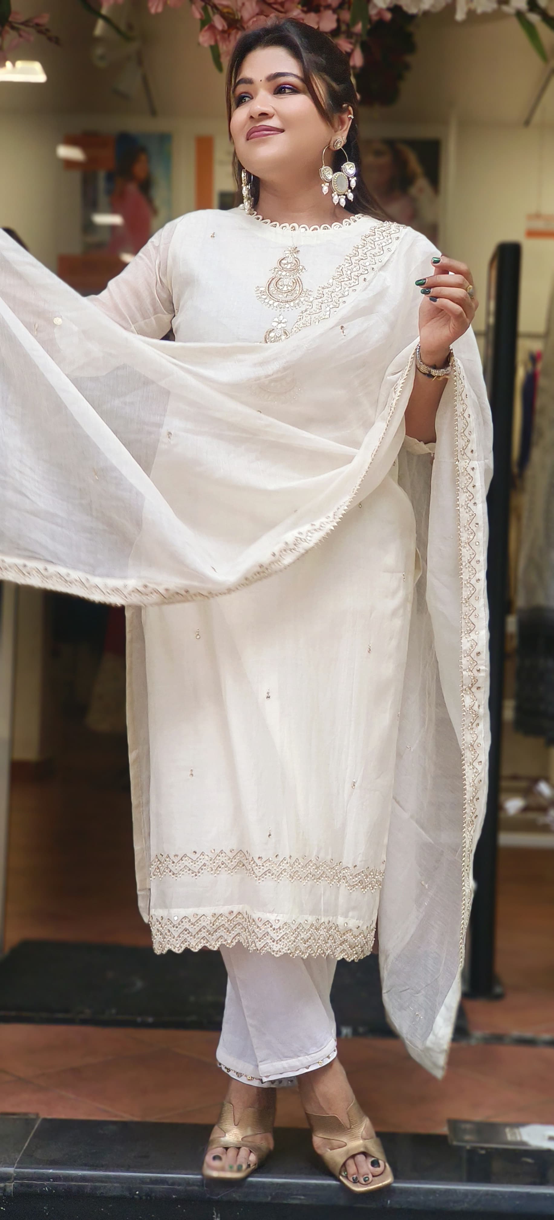 Chanderi Silk Beautiful Neck Embroidery Straight Cut Kurta Pant With Beautiful Embroidered Dupatta-