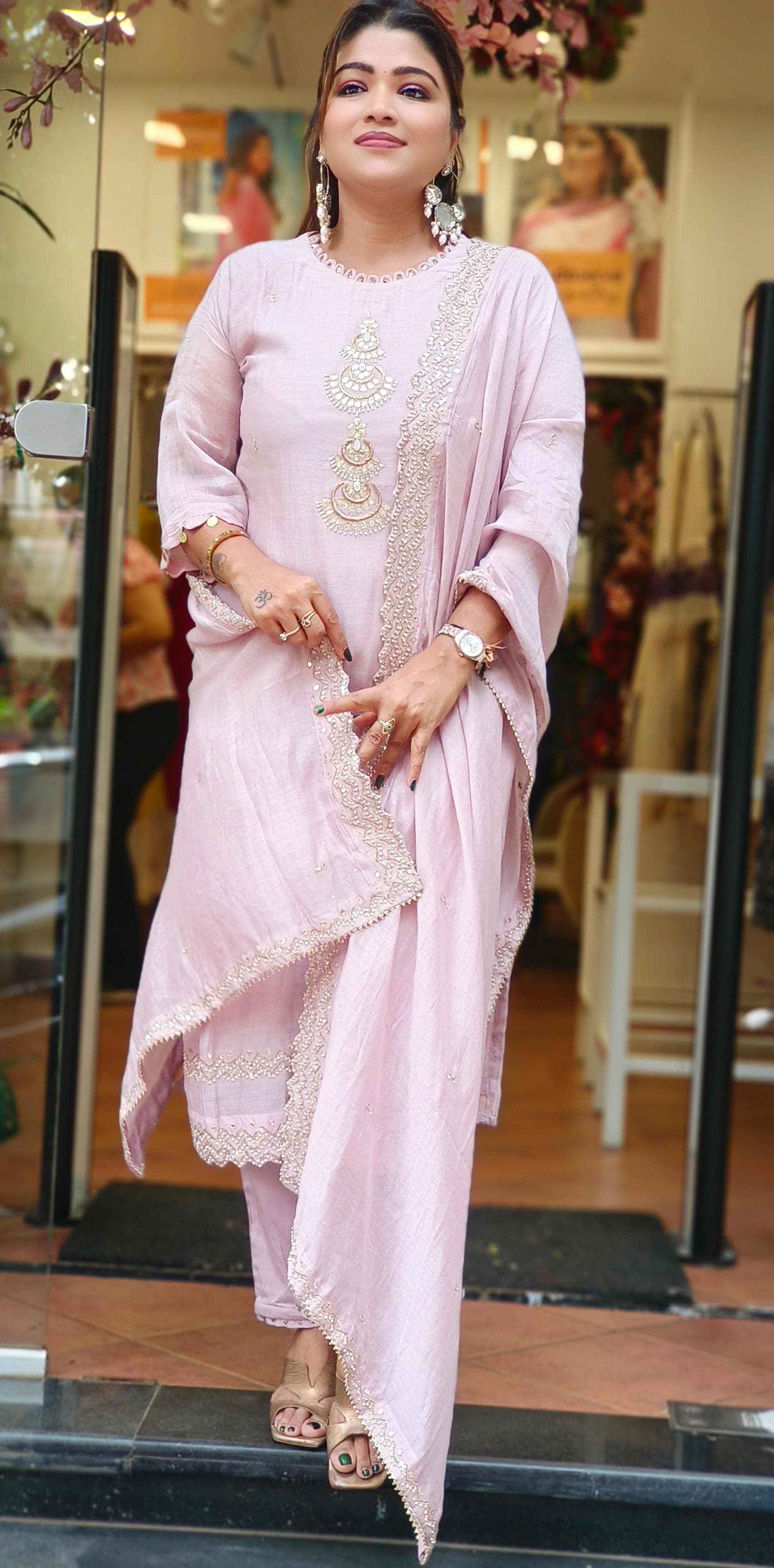 Chanderi Silk Beautiful Neck Embroidery Straight Cut Kurta Pant With Beautiful Embroidered Dupatta-