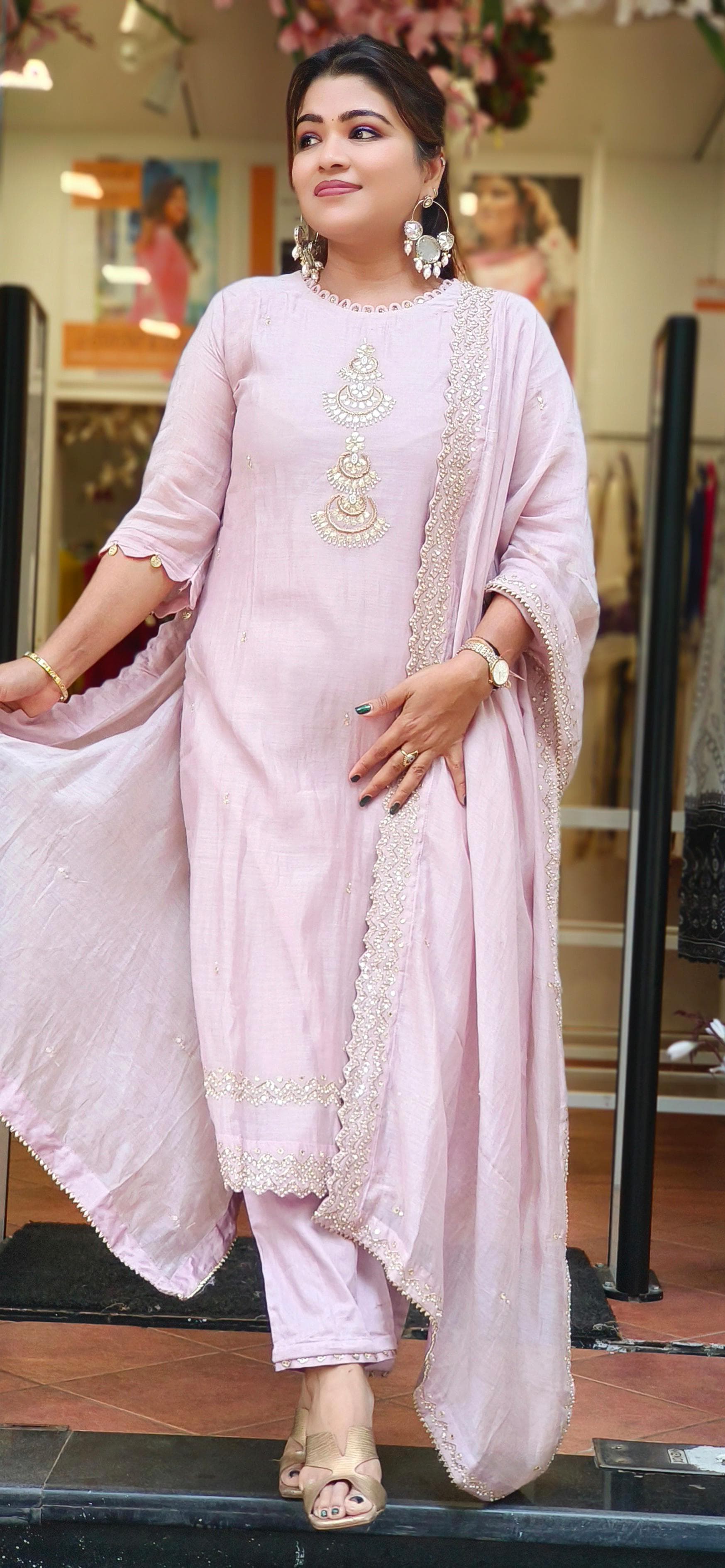 Chanderi Silk Beautiful Neck Embroidery Straight Cut Kurta Pant With Beautiful Embroidered Dupatta-
