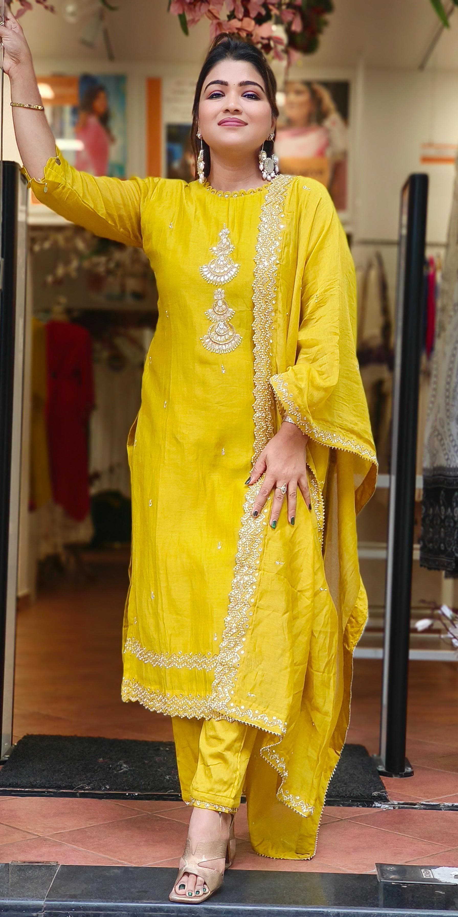 Chanderi Silk Beautiful Neck Embroidery Straight Cut Kurta Pant With Beautiful Embroidered Dupatta-