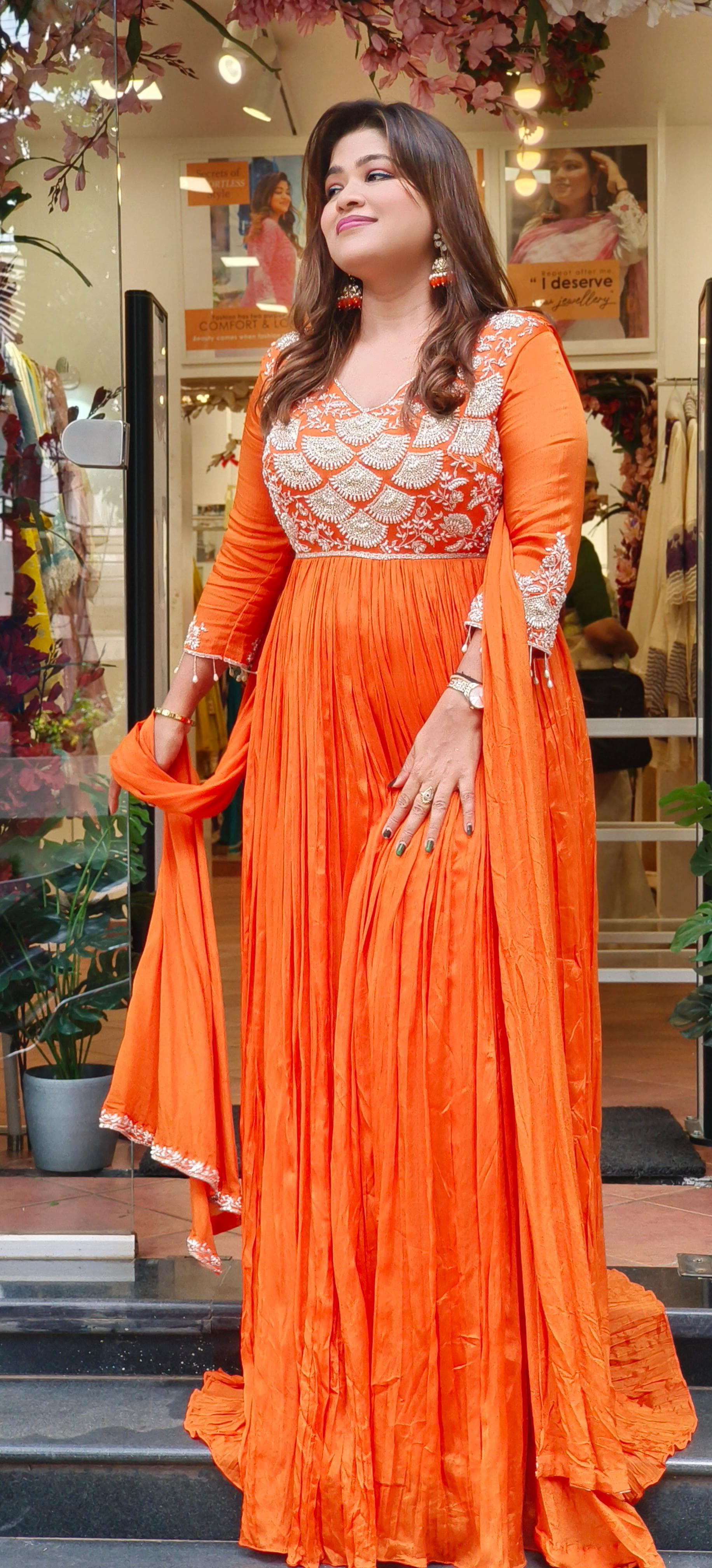 Elegant Chinon Maxi Dress with Intricate Embroidery