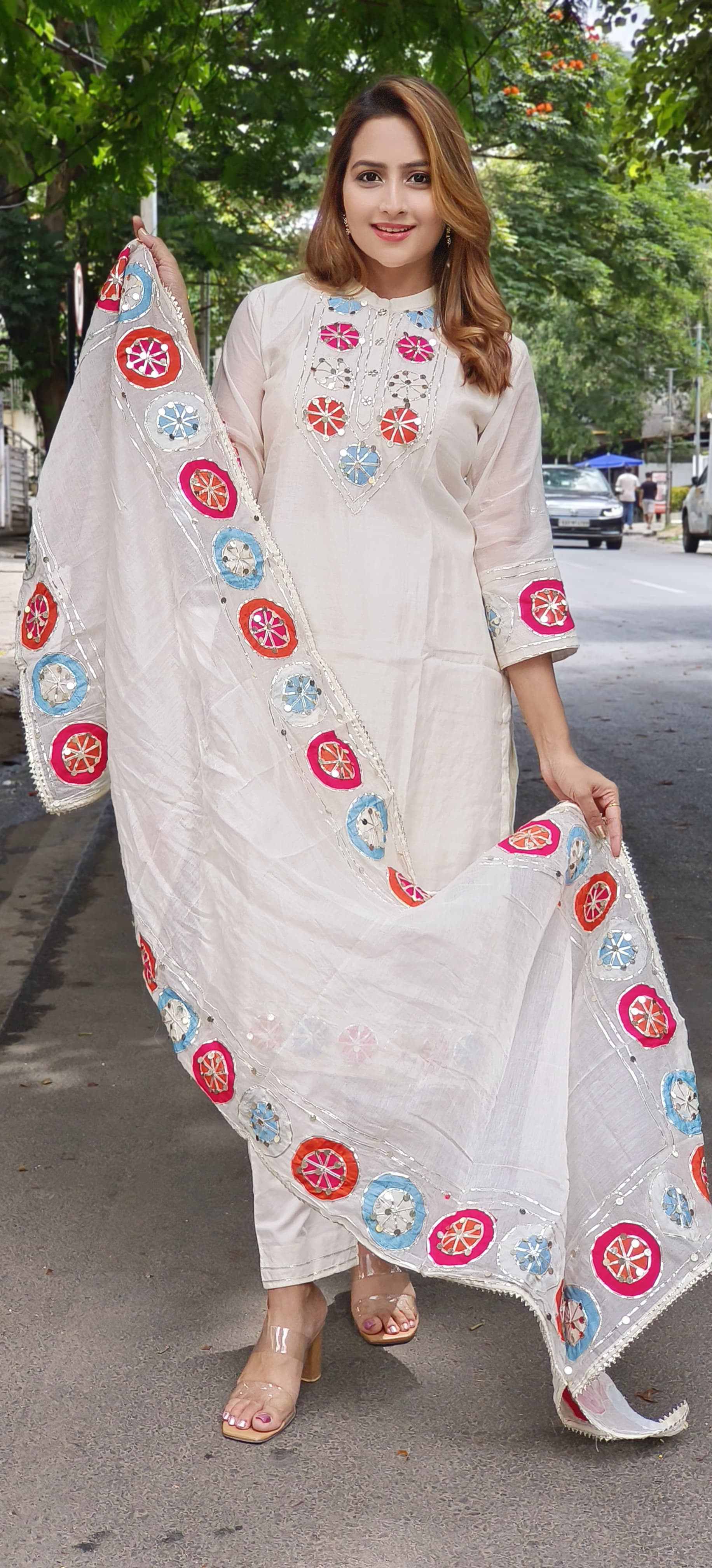 Pure Mul Chanderi Embroidered Full Suit Set