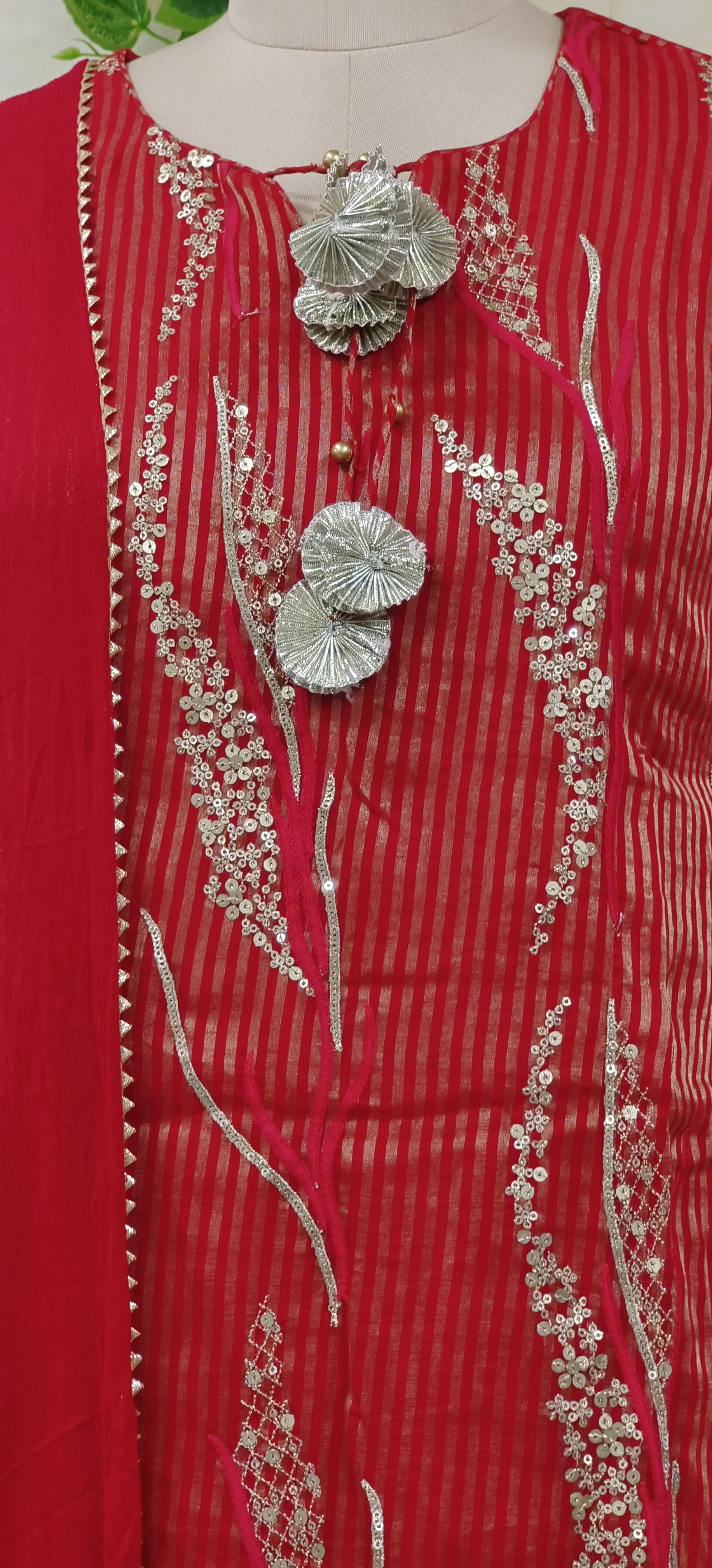 Shimmer Crush Tissue Stylish party wear embroidered top with chinon palazzo (set of 2) DRYWASH