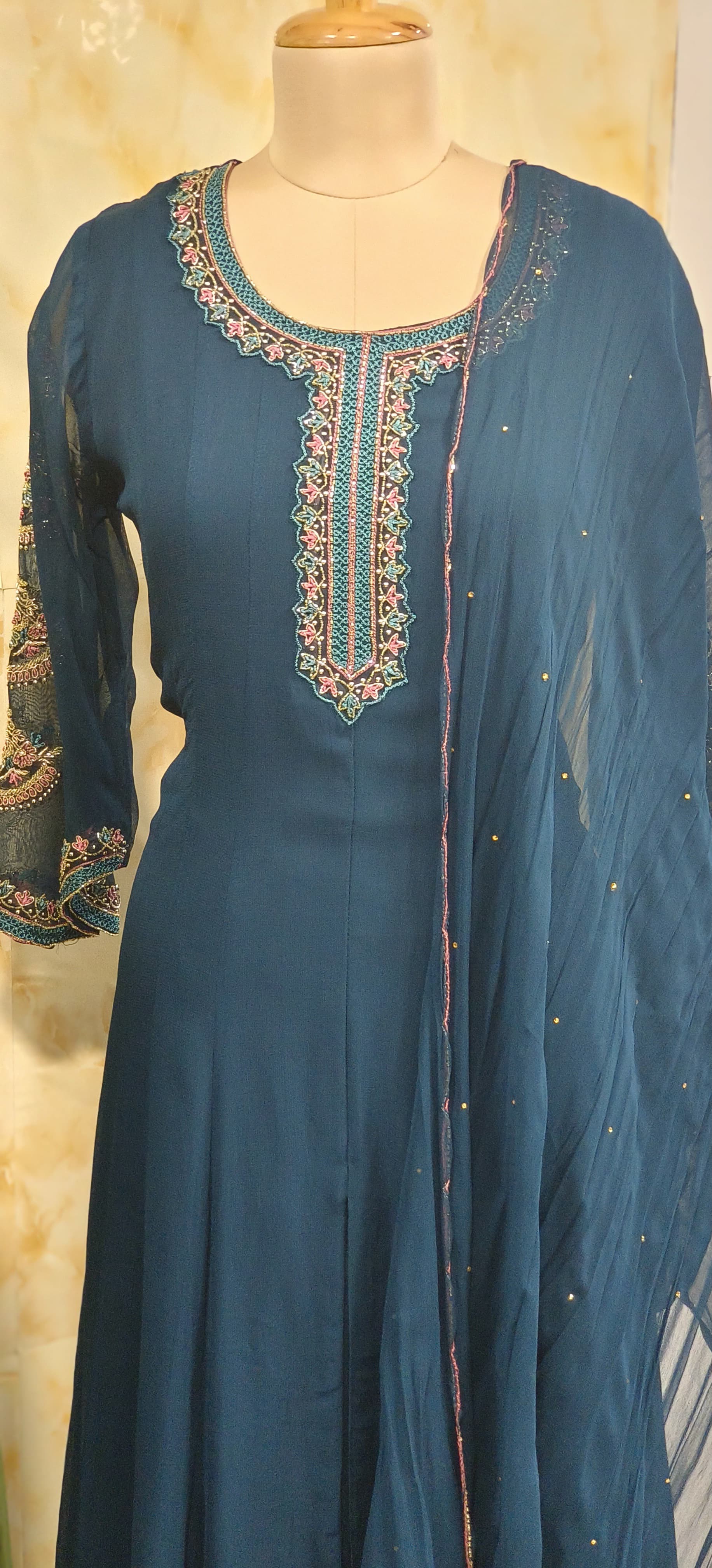 Beautiful Embroidery Anarkali With Front Slit Dupatta And Bottom DRYWASH-05596-06405