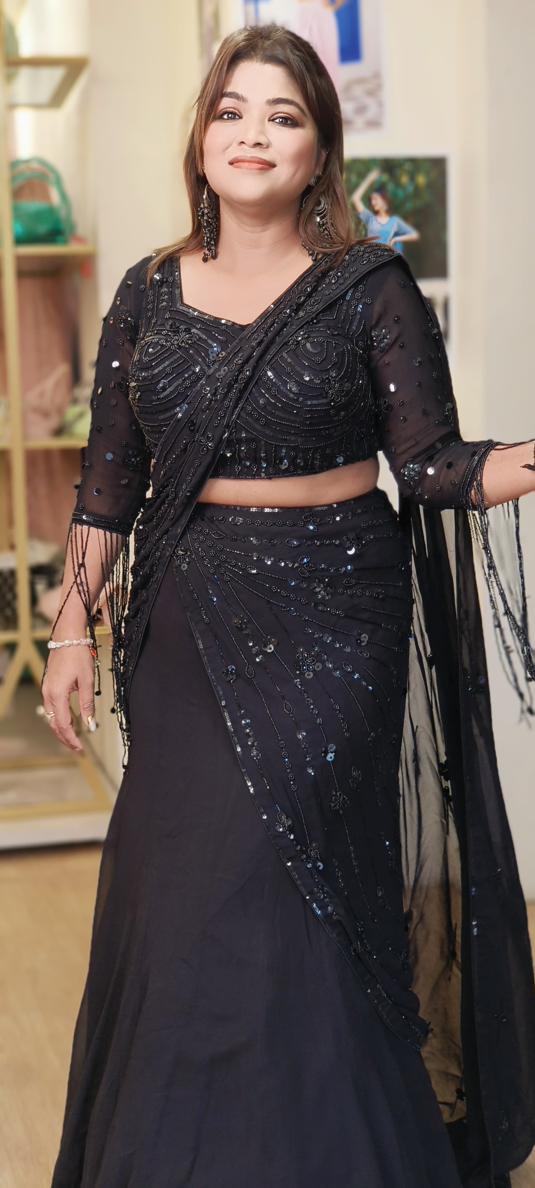 Stunning Georgette Embellished Lehenga Set with Stylish Sleeves RB84