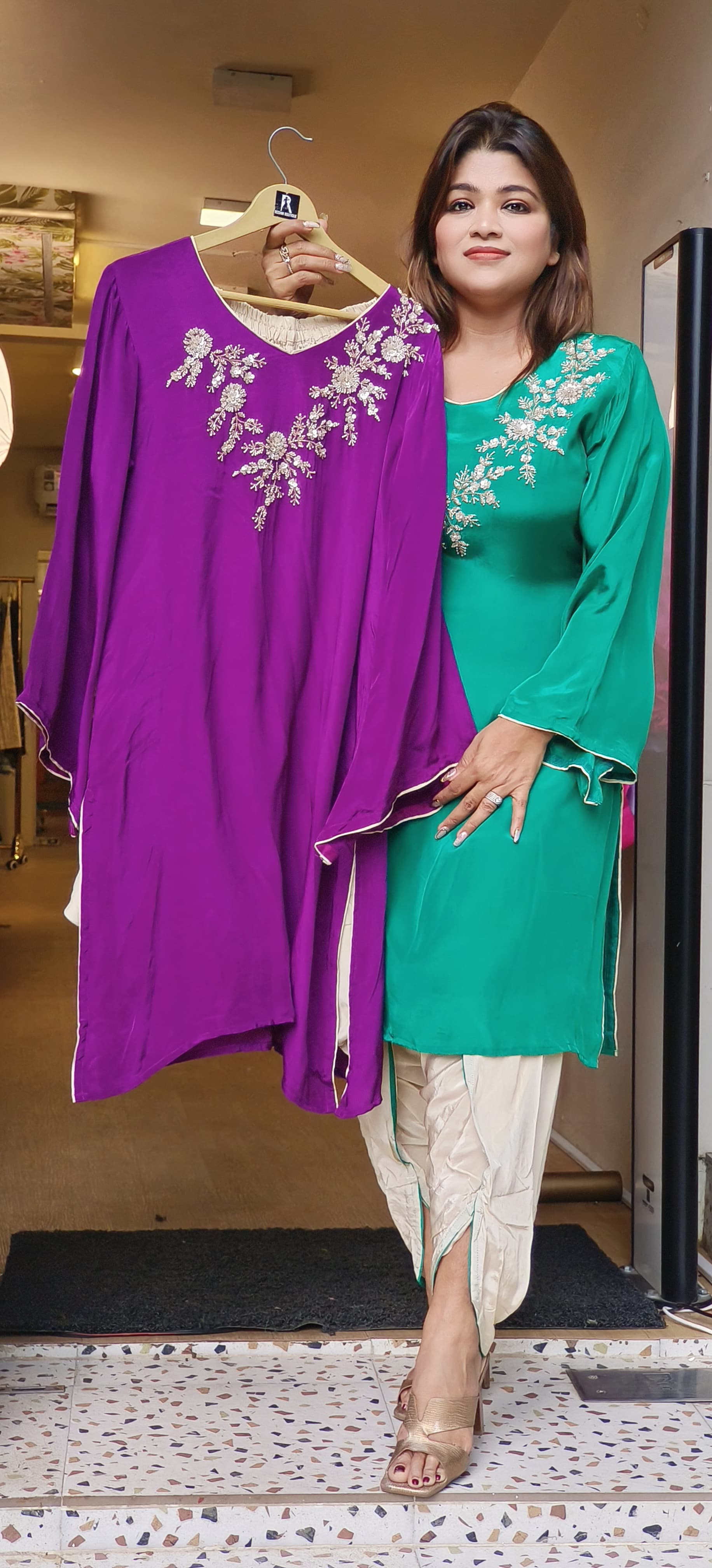 Stylish Indo western Pure Crepe Cut dana Work Kurta With Tulip Pant-DRYWASH