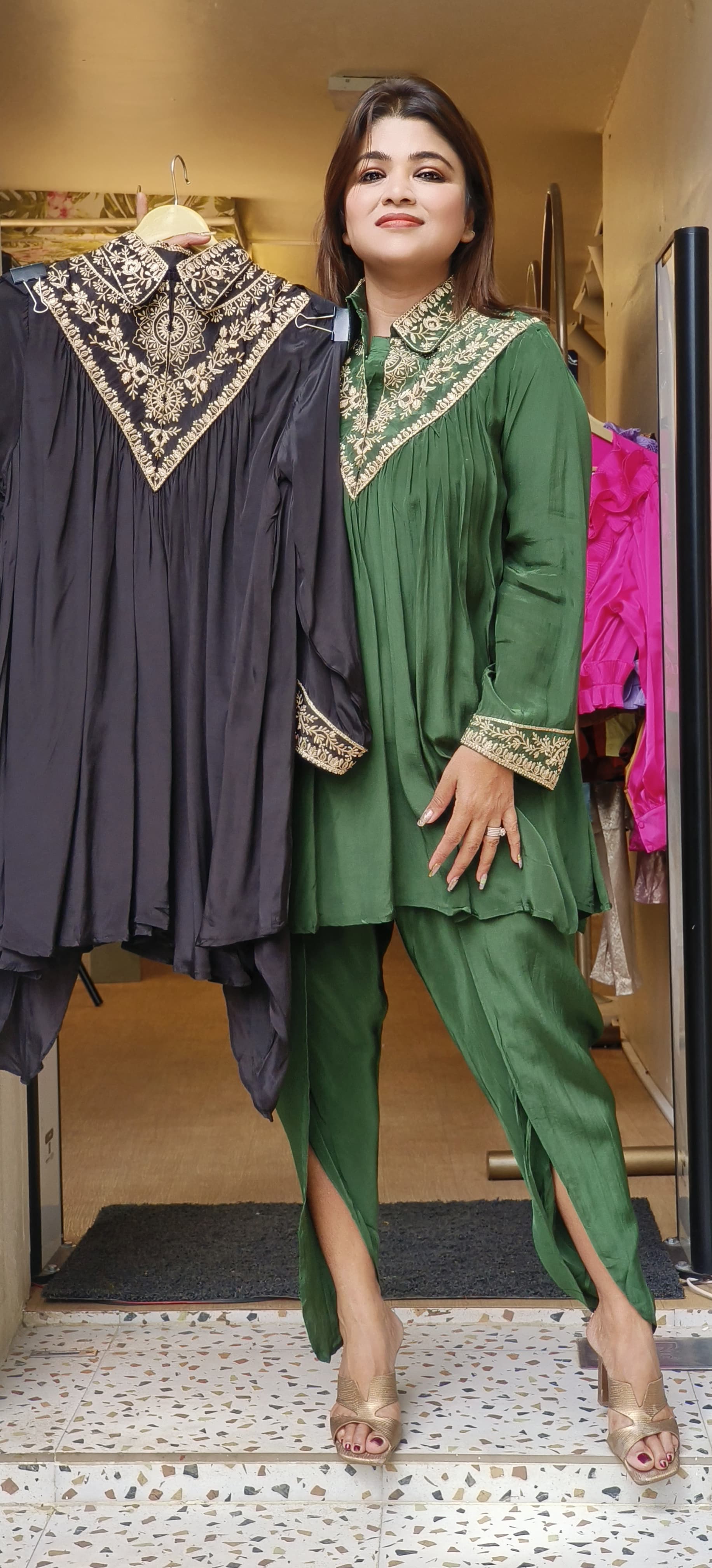 Designer Collar Beautiful Neck Embroidery Tulip Pant Co-Ord set-07581